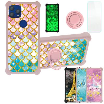 Case for PCD P63L Case Compatible with PCD P63L Phone Case Cover [with Tempered Glass Screen Protector][PC + TPU 2 in 1][Ring Support] [Gold Glitter+Luminous] JSF-YL