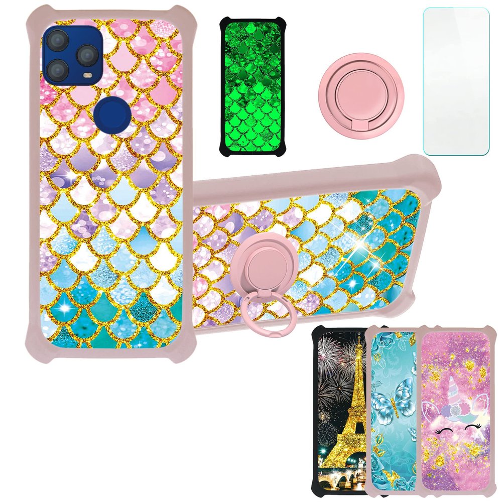 Case for PCD P63L Case Compatible with PCD P63L Phone Case Cover [with Tempered Glass Screen Protector][PC + TPU 2 in 1][Ring Support] [Gold Glitter+Luminous] JSF-YL