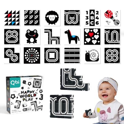 QBI Magnetic Baby Toys 0-6-12 Months | Black and White Baby Cards Newborn Toys High Contrast Flashcards & Magnetic Cubes | Visual Stimulation Montessori | Baby Essentials (9 Pieces)