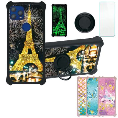 Case for PCD P63L Case Compatible with PCD P63L Phone Case Cover [with Tempered Glass Screen Protector][PC + TPU 2 in 1][Ring Support] [Gold Glitter+Luminous] JSH-TT