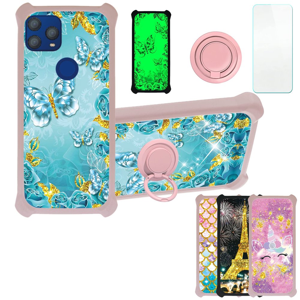 Case for PCD P63L Case Compatible with PCD P63L Phone Case Cover [with Tempered Glass Screen Protector][PC + TPU 2 in 1][Ring Support] [Gold Glitter+Luminous] JSF-YHD