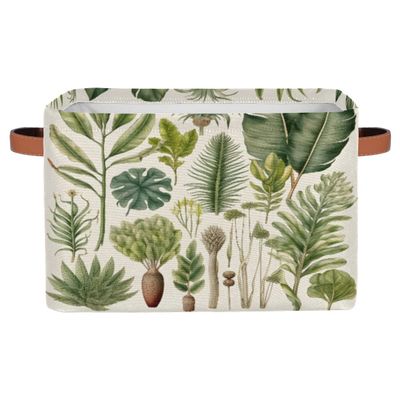 Summer Palm Leaves Storage Basket Cube Large Collapsible Toys Storage Box Bin Laundry Organizer for Closet Shelf Nursery Kids Bedroom,15x11x9.5 in,2 Pack