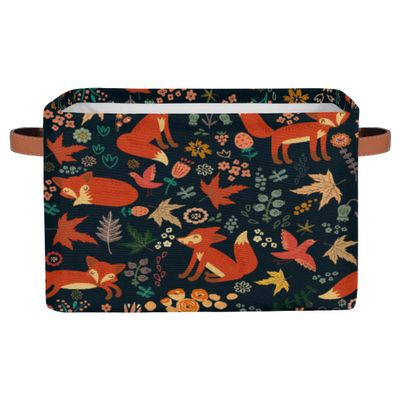Forest Flower Animal Fox Storage Basket Cube Large Collapsible Toys Storage Box Bin Laundry Organizer for Closet Shelf Nursery Kids Bedroom,15x11x9.5 in,2 Pack