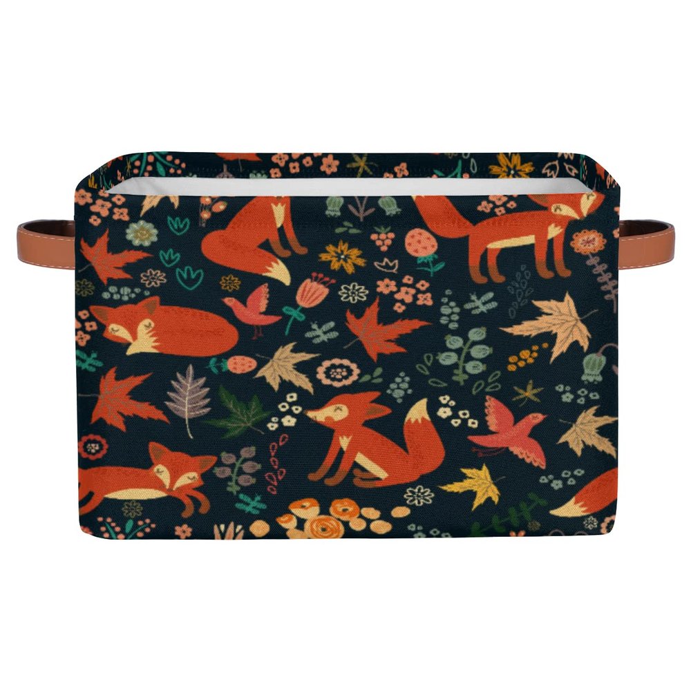 Forest Flower Animal Fox Storage Basket Cube Large Collapsible Toys Storage Box Bin Laundry Organizer for Closet Shelf Nursery Kids Bedroom,15x11x9.5 in,2 Pack