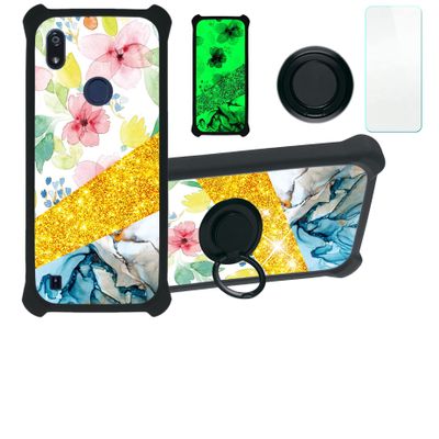 ConsumerCellular Verve Connect Case Compatible with Consumer Cellular Verve Connect Z6103 Phone Case Cover [with Tempered Glass Screen Protector][PC + TPU 2 in 1] [Gold Glitter+Luminous] JSH-SHS