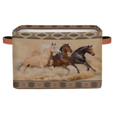 Funky Qiu Vintage Art Animal Horse Storage Basket Cube Large Toys Storage Box Bin with Handle Collapsible Closet Shelf Cloth Organizer for Nursery Bedroom,15x11x9.5 in,1 Pack