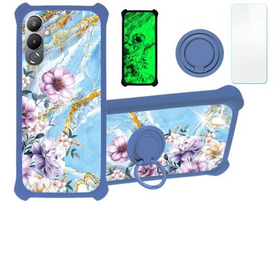 Case for Tecno POVA 4 Case Compatible with Tecno POVA 4 Phone Case Cover [with Tempered Glass Screen Protector][PC + TPU 2 in 1][Ring Support] [Gold Glitter+Luminous] JSL-SZH