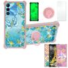 Case for Tecno Spark 9 Case Compatible with Tecno Spark 9 Phone Case Cover [with Tempered Glass Screen Protector][PC + TPU 2 in 1][Ring Support] [Gold Glitter+Luminous] JSF-YHD view 1