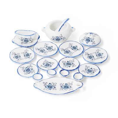Odoria 1/12 Miniature Dish Dinnerware Set 17Pcs Dollhouse Decoration Accessories, Blue Petals