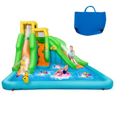 KOTEK Inflatable Water Slide, 6 in 1 Water Park Waterslide Inflatables with Climbing Wall, 2 Long Slides, Splash Pool & Ball Hoop, Outdoor Blow up Water Slides for Kids Backyard Fun (Without Blower)