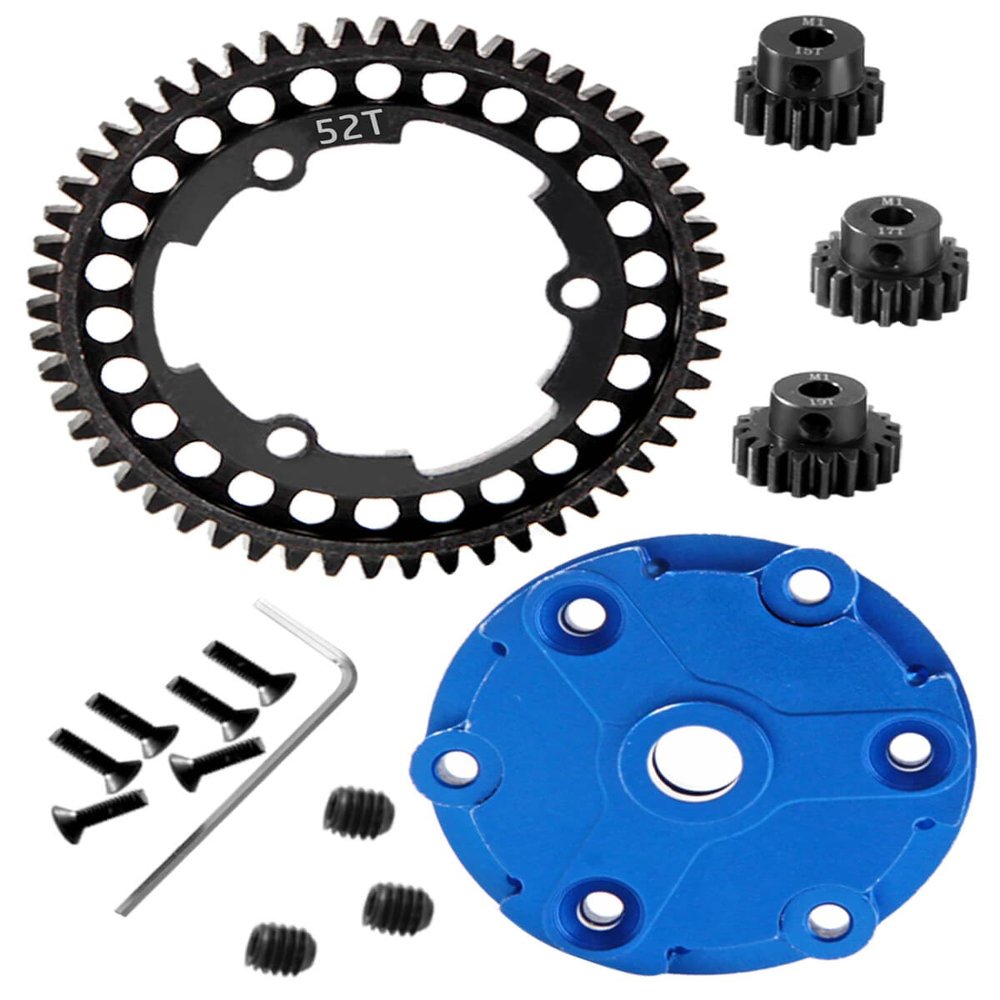 hopsupRC 45# Steel Spur Gear 52T & Aluminum Cush Drive with(15T+17T+19T) Pinions Gear Sets Upgrades Part for 1/5 X-Maxx,1/10 New E-Revo2.0,#6449#7793X,Navy Blue