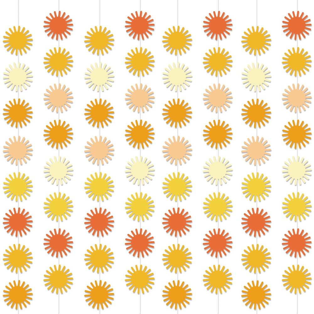 12 Pcs Boho Sun Garland First Trip Around The Sun Party Decorations Muted Sun Banner Kit Hippie Hanging Swirl for Aesthetic Indoor Outdoor 1st Birthday Baby Shower Girl Boy Favor Party Supplies Decor