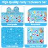 Pool Birthday Party Decorations Tableware Set Beach Table Decorations Supplies Pool Happy Birthday Banner Beach Theme Swirls Plates Napkins Forks Tablecloth for Hawaiian Summer Birthday Party Favors view 3
