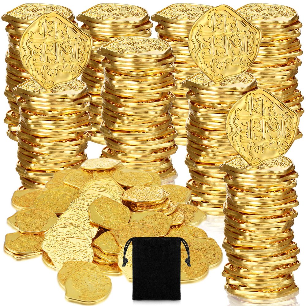 Hanaive 100 Pcs Metal Pirate Coins Treasure Chest Spanish Doubloon Fake Coins Tokens for Kids Board Games Pirate Party Cosplay(Gold,M,Irregular)
