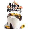 1 PCS Construction Happy Birthday Cake Topper Glitter Construction Cake Pick Dump Truck Excavator Tractor Cake Decorations for Construction Theme Baby Shower Kids Birthday Party Supplies Black view 1