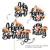 1 PCS Construction Happy Birthday Cake Topper Glitter Construction Cake Pick Dump Truck Excavator Tractor Cake Decorations for Construction Theme Baby Shower Kids Birthday Party Supplies Black view 3