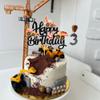 1 PCS Construction Happy Birthday Cake Topper Glitter Construction Cake Pick Dump Truck Excavator Tractor Cake Decorations for Construction Theme Baby Shower Kids Birthday Party Supplies Black view 4
