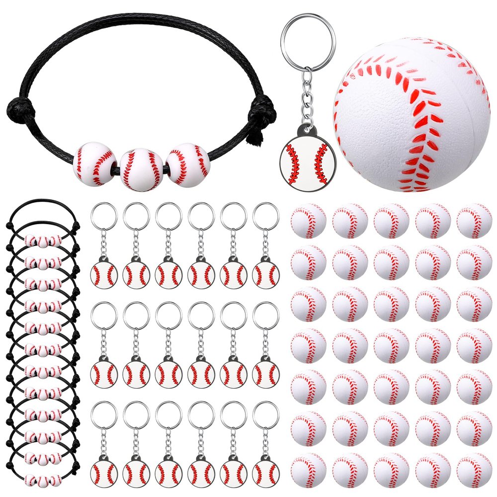 Nosiny 108 Pcs Baseball Party Favors Bulk Baseball Keychain Gifts Stress Balls Charm Bracelets 36 Pieces Each for Team Birthday Party Supplies