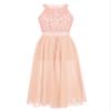 Agoky Kids Flower Girls Floral Lace Romper Dress Halter Neck Rhinestone Belt Bridesmaid Wedding Party Ball Gown Costume Coral 14 Years view 1