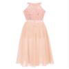 Agoky Kids Flower Girls Floral Lace Romper Dress Halter Neck Rhinestone Belt Bridesmaid Wedding Party Ball Gown Costume Coral 14 Years view 2