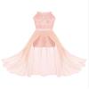 Agoky Kids Flower Girls Floral Lace Romper Dress Halter Neck Rhinestone Belt Bridesmaid Wedding Party Ball Gown Costume Coral 14 Years view 3