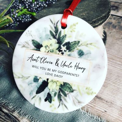VAPCUFF Personalized Godparents Christmas Ornaments, Gift for Godparents, Christenings Gifts, Godparents Proposal Gifts, Keepsake for Godparents, Godfather Gifts, Godmother Gifts