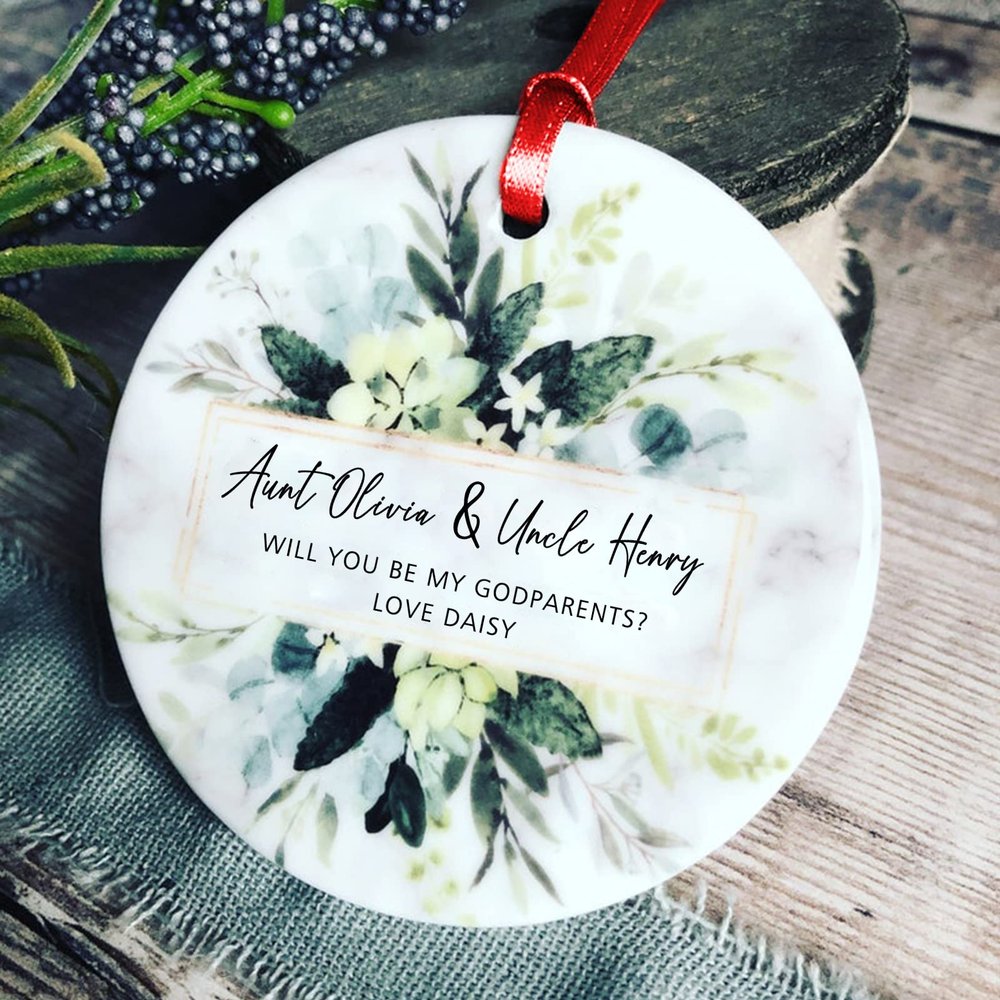 VAPCUFF Personalized Godparents Christmas Ornaments, Gift for Godparents, Christenings Gifts, Godparents Proposal Gifts, Keepsake for Godparents, Godfather Gifts, Godmother Gifts