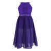 Agoky Kids Flower Girls Floral Lace Romper Dress Halter Neck Rhinestone Belt Bridesmaid Wedding Party Ball Gown Costume Purple 8 Years view 2