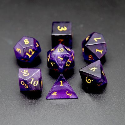 Dice Set 7 PCS Gemstone D&D Dice with Gift Case for Dungeons and Dragon Tabletop Game (Amethyst)