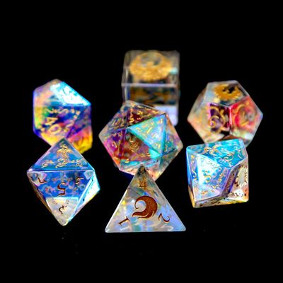 Dice Set 7 PCS Gemstone D&D Dice with Gift Case for Dungeons and Dragon Tabletop Game (Rainbow Glass)