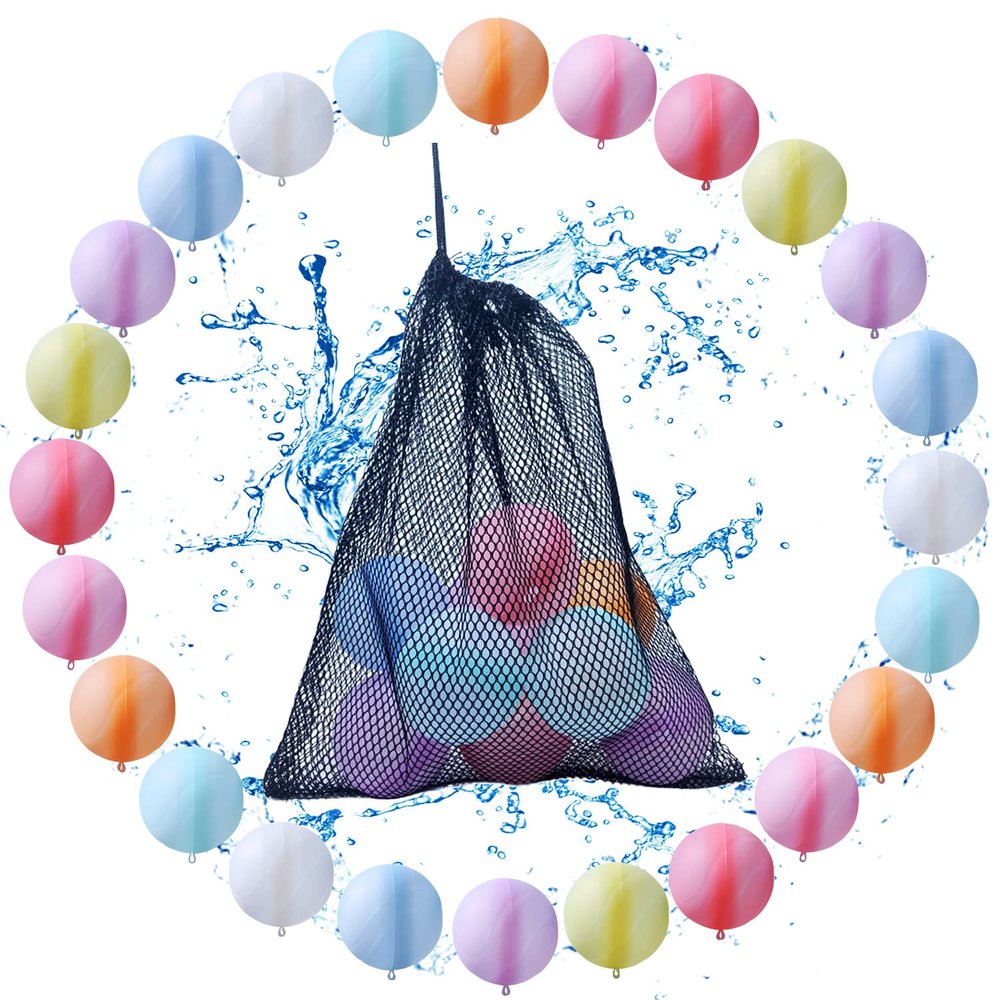MBKET 24 Pack Reusable Water Balloons Water Balls Latex-Free Soft Silicone Water Splash Ball with Portable Mesh Bag Summer Outdoor Play Pool Party Backyard Fun Water Toys