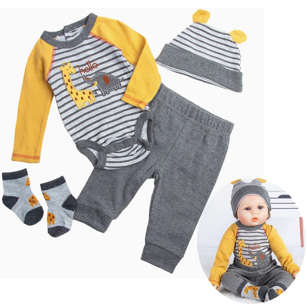 Reborn Baby Dolls Clothes 24 Inch Boy for 22-24 inch Reborn Dolls Clothes Accesories Outfits Yellow Stripe 4 Pcs Set