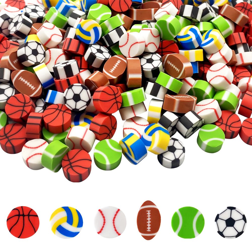 300 Pieces Sports Ball Pattern Mini Erasers Assortment Novelty Pencil Erasers Bulk for Rewards Prizes Gift Filler