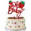 1 PCS Strawberry Oh Baby Cake Topper Glitter Baby Shower Strawberry Cake Pick Fruit Theme Oh Baby Cake Decoration for Baby Shower Kids Boys Girls Birthday Party Decorations Supplies Red view 1