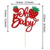 1 PCS Strawberry Oh Baby Cake Topper Glitter Baby Shower Strawberry Cake Pick Fruit Theme Oh Baby Cake Decoration for Baby Shower Kids Boys Girls Birthday Party Decorations Supplies Red view 2
