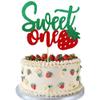 1 PCS Strawberry Sweet One Cake Topper Fruit Theme 1st Birthday Cake Pick Baby Shower Strawberry Cake Decoration for Baby Shower Kids First Birthday Anniversary Party Decorations Supplies Green Red view 1