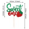 1 PCS Strawberry Sweet One Cake Topper Fruit Theme 1st Birthday Cake Pick Baby Shower Strawberry Cake Decoration for Baby Shower Kids First Birthday Anniversary Party Decorations Supplies Green Red view 2