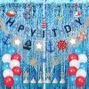 Junkin 59 Pcs Nautical Cruise Birthday Party Decorations Include Fish Net, Sailing Swirls, Nautical Banner, Cake Topper, Foil Fringe Curtains and Latex Balloons for Boys Girls Summer Events Party view 1