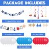 Junkin 59 Pcs Nautical Cruise Birthday Party Decorations Include Fish Net, Sailing Swirls, Nautical Banner, Cake Topper, Foil Fringe Curtains and Latex Balloons for Boys Girls Summer Events Party view 3