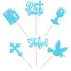 24 PCS Blue Mi Bautizo Cupcake Toppers Glitter Angel God Bless Cupcake Picks Bible Dove Holy Grail Cross Cake Decorations for Religious Church Baptism First Communion Birthday Party Supplies view 3