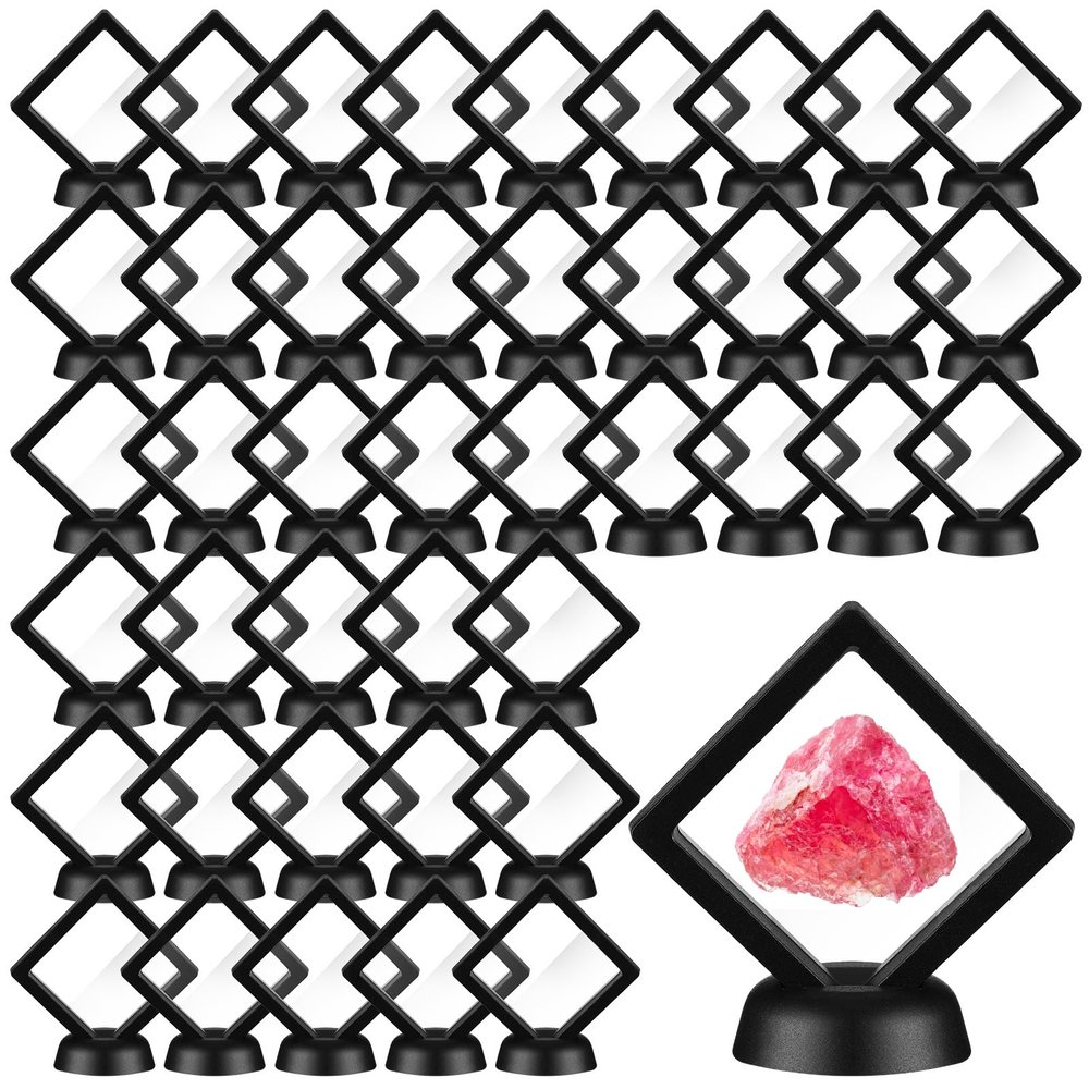 60 Pcs 3D Floating Display Case PE Film Jewelry Storage Box Coins Display Frame Holder Stands for Antique Challenge Coins, Medallion Shells Gems Rocks Pins (Black,2.76 Inch)