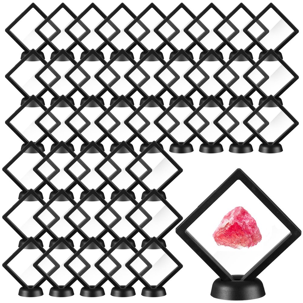 60 Pcs 3D Floating Display Case PE Film Jewelry Storage Box Coins Display Frame Holder Stands for Antique Challenge Coins, Medallion Shells Gems Rocks Pins (Black,3.5 Inch)