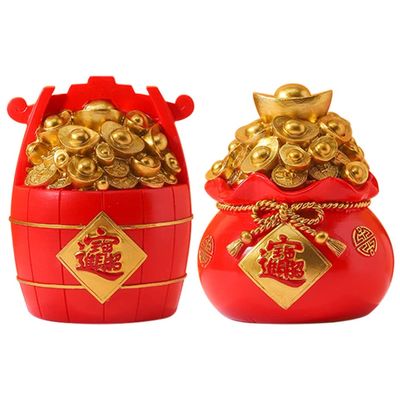 2 Pcs Lucky Bag Piggy Bank Coin Container Desktop Money Bank Festival Coin Jar Fortune Bag Crafts Resin