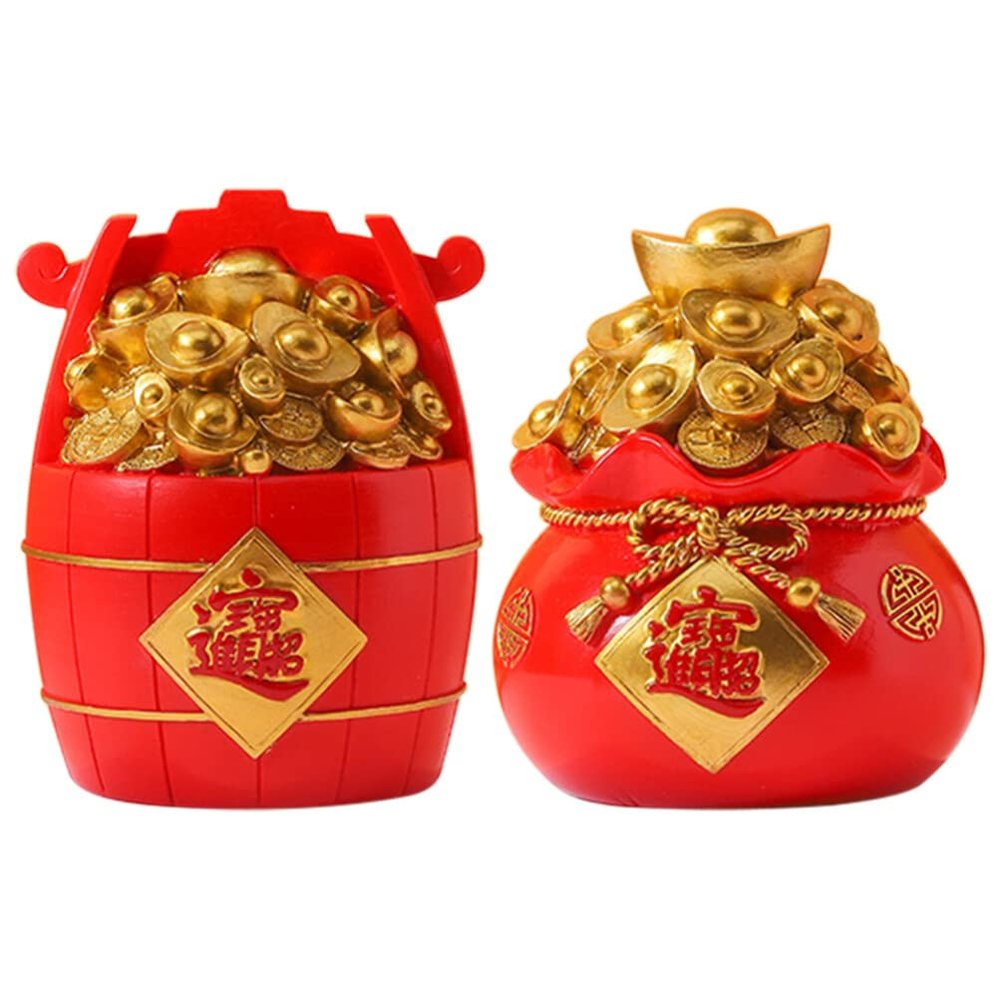 2 Pcs Lucky Bag Piggy Bank Coin Container Desktop Money Bank Festival Coin Jar Fortune Bag Crafts Resin