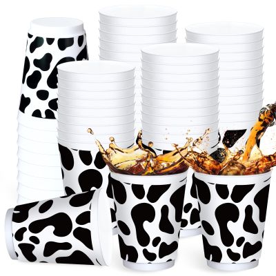 Tanlade 24 Pieces Cow Cups 16 oz Cow Print Plastic Cups Western Cowboy Birthday Party Supplies Reusable for Farm Animal Birthday Party Baby Shower Decorations