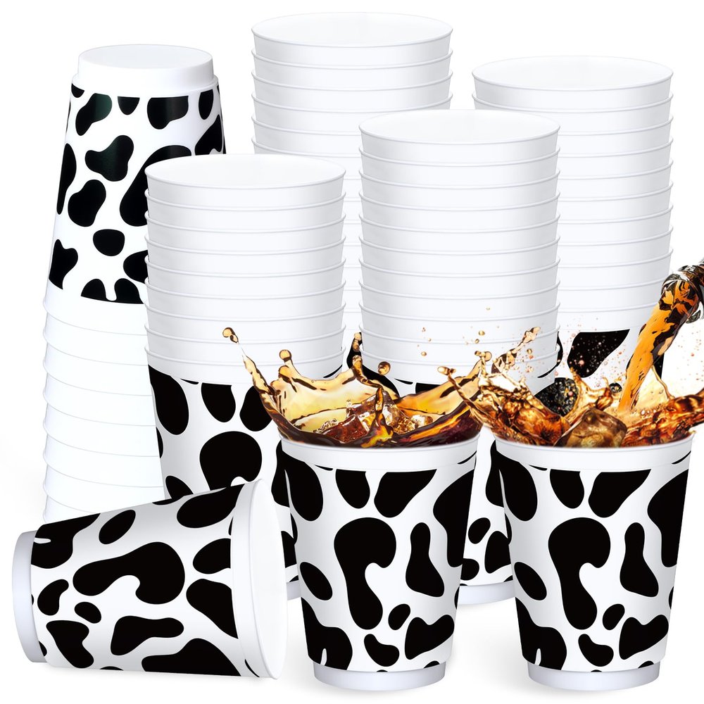 Tanlade 24 Pieces Cow Cups 16 oz Cow Print Plastic Cups Western Cowboy Birthday Party Supplies Reusable for Farm Animal Birthday Party Baby Shower Decorations
