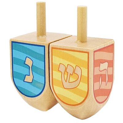 The Dreidel Company Extra Large Hand Painted Wood Hanukkah Dreidels, 10-Pack Ocean Dreidel Design