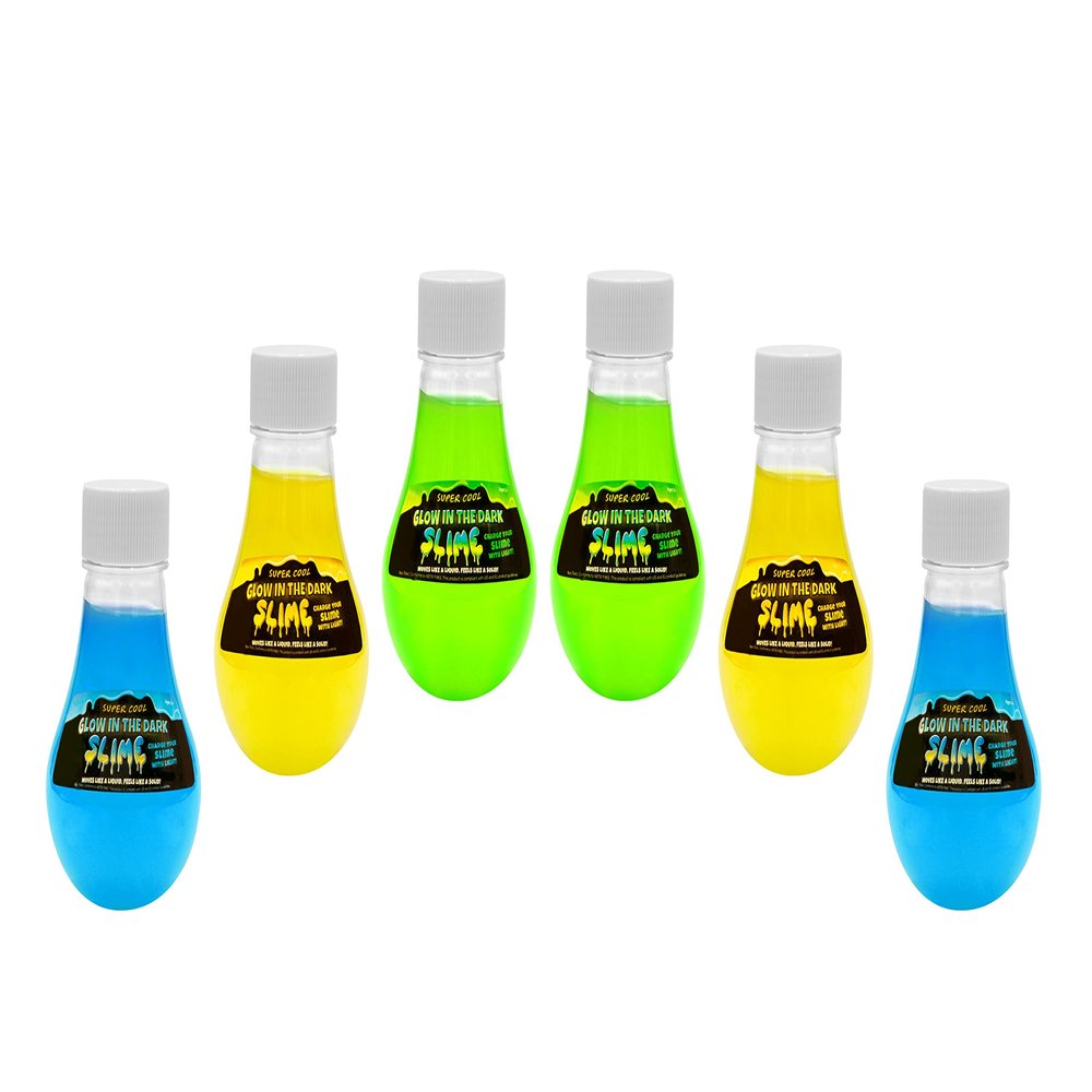 The Original Glow in The Dark Slime - 6pc Party Pack of Assorted Blue, Yellow and Green Glow Slimes Great for Birthdays, Easter Baskets, Halloween & Stocking Stuffers, for Kids, Boys & Girls, Ages 5+