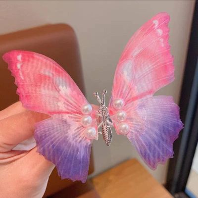 Moving children butterfly barrettes fairy style headdress gradient mesh