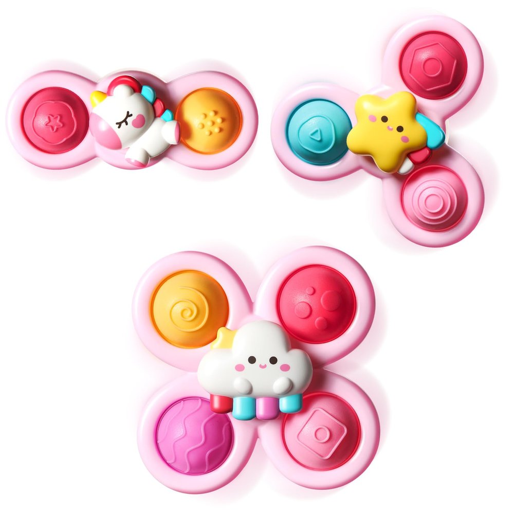 ALASOU 3PCS Pop Suction Cup Spinner Sensory Airplane Travel Toys for 1 Year Old Boy Girl Infant Toddlers|Novelty Spinning Tops 12 18 Months|1 2 Year Old Boy Birthday Gift|Baby Bath Toy Kids Ages 1-3